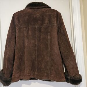 Women's Brown Suede Jacket with Faux Fur Trim